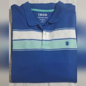 Izod Men's Polo Shirt in Blue with White and Green Stripes.Sz XL